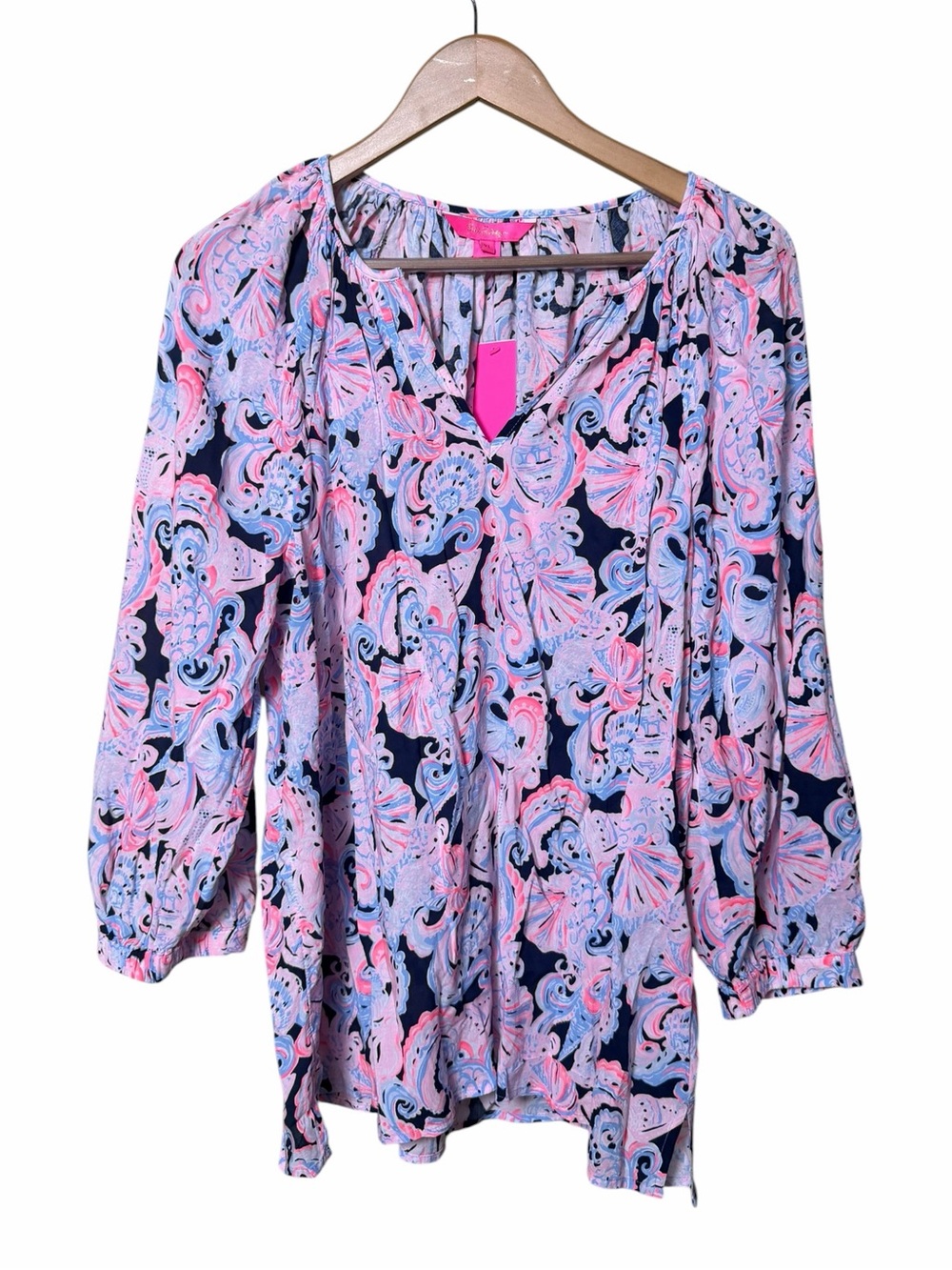 Lilly Pulitzer Willa Top XL High Tide Navy Its For Shore Paisley Blouse NWT